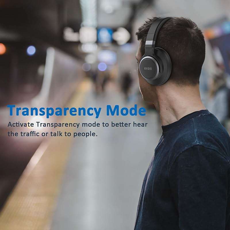 KVIDIO Active Noise Cancelling Headphones, 70 Hours Playtime Bluetooth Headphones Wireless with Microphone, Transparency Mode, Deep Bass and Hi-Fi Stereo Sound Over Ear for Travel Office - Image 4
