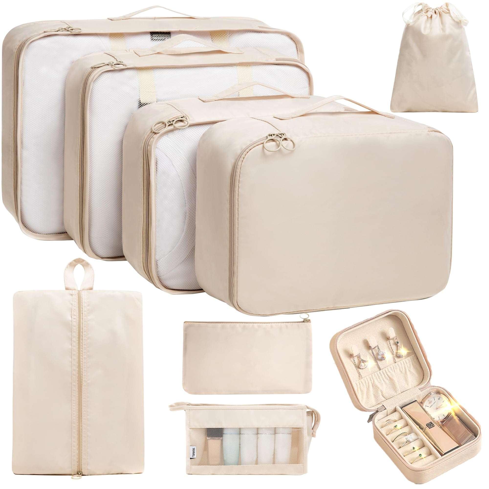 TRAILKICKER 9 Set Packing Cubes for Carry on Suitcase Travel Organizer Bags for Luggage Suitcase Organizer Bags Packing Cube Set for Packing Women Men (Beige) - Image 1
