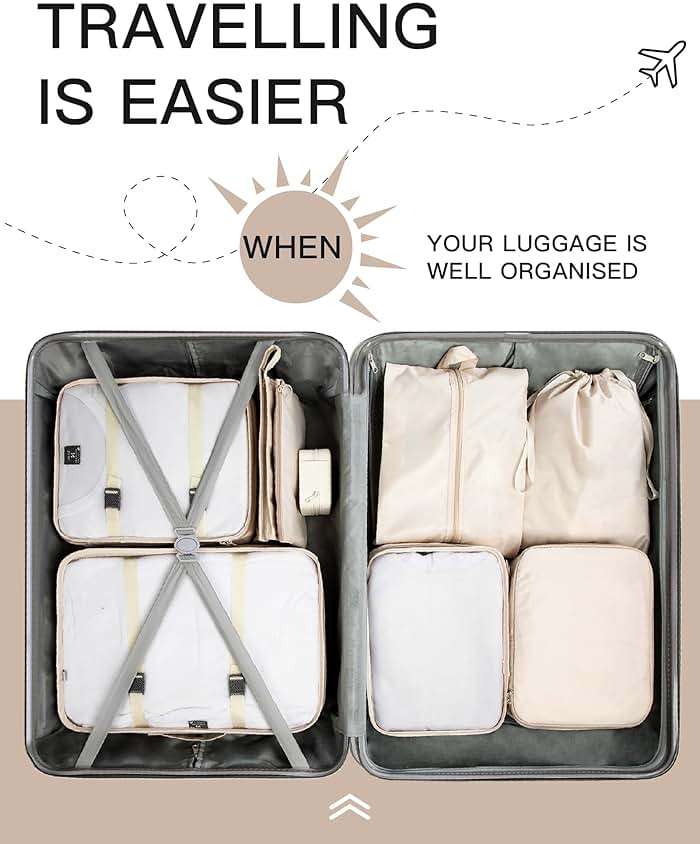 TRAILKICKER 9 Set Packing Cubes for Carry on Suitcase Travel Organizer Bags for Luggage Suitcase Organizer Bags Packing Cube Set for Packing Women Men (Beige) - Image 3