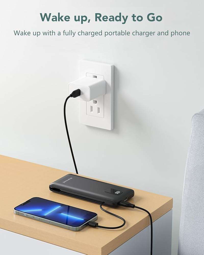 Charmast Portable Charger with Built-in Cables & Wall Plug, 10000mAh Portable Power Bank, External Battery Pack Travel Essentials Compatible with iPhone 16/15/14/13, Samsung, iPad etc - Image 7