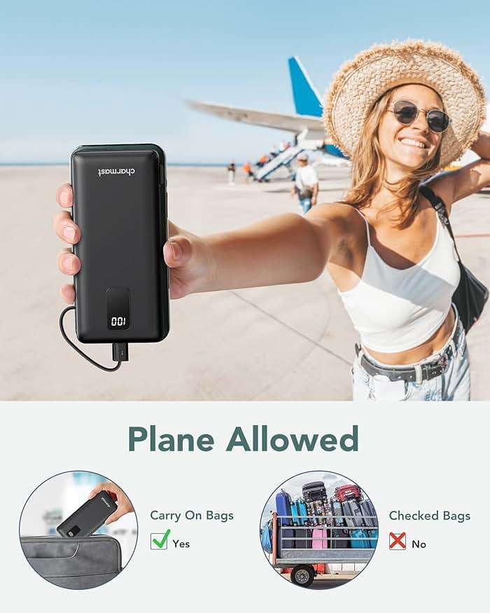 Charmast Portable Charger with Built-in Cables & Wall Plug, 10000mAh Portable Power Bank, External Battery Pack Travel Essentials Compatible with iPhone 16/15/14/13, Samsung, iPad etc - Image 8