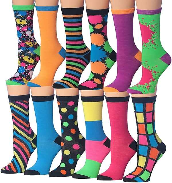 Tipi Toe Women's Fun Patterned Dress Socks, 12-Pack Lightweight Colorful Crew Socks, Casual Novelty Assorted Designs - Image 1