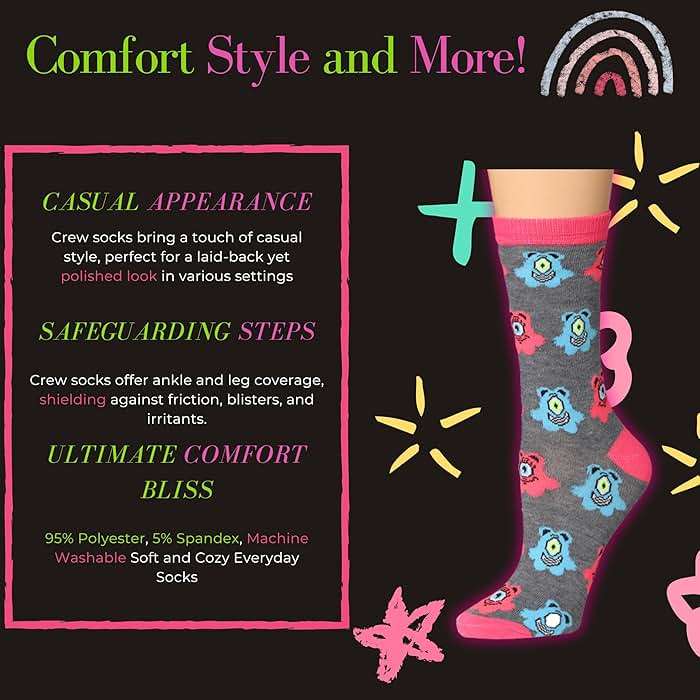 Tipi Toe Women's Fun Patterned Dress Socks, 12-Pack Lightweight Colorful Crew Socks, Casual Novelty Assorted Designs - Image 2