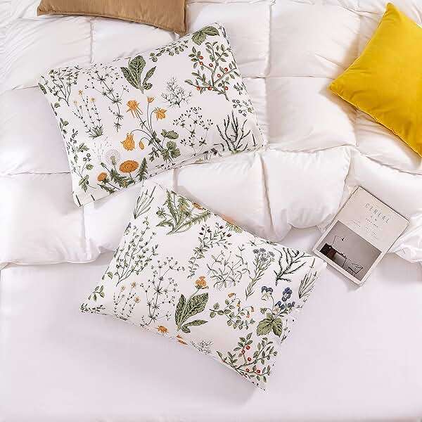 ECOCOTT 2 Pack Pillowcase Queen Size with Green Botanical Floral Leaves Pillow Cases Set, 100% Cotton Queen Pillow Covers Envelope Closure (Queen, 20"x30") - Image 3