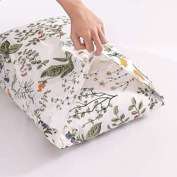 ECOCOTT 2 Pack Pillowcase Queen Size with Green Botanical Floral Leaves Pillow Cases Set, 100% Cotton Queen Pillow Covers Envelope Closure (Queen, 20"x30") - Image 4
