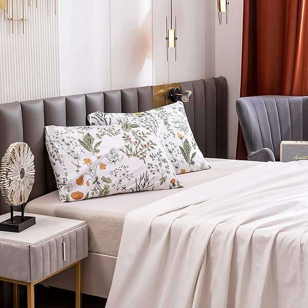 ECOCOTT 2 Pack Pillowcase Queen Size with Green Botanical Floral Leaves Pillow Cases Set, 100% Cotton Queen Pillow Covers Envelope Closure (Queen, 20"x30") - Image 7