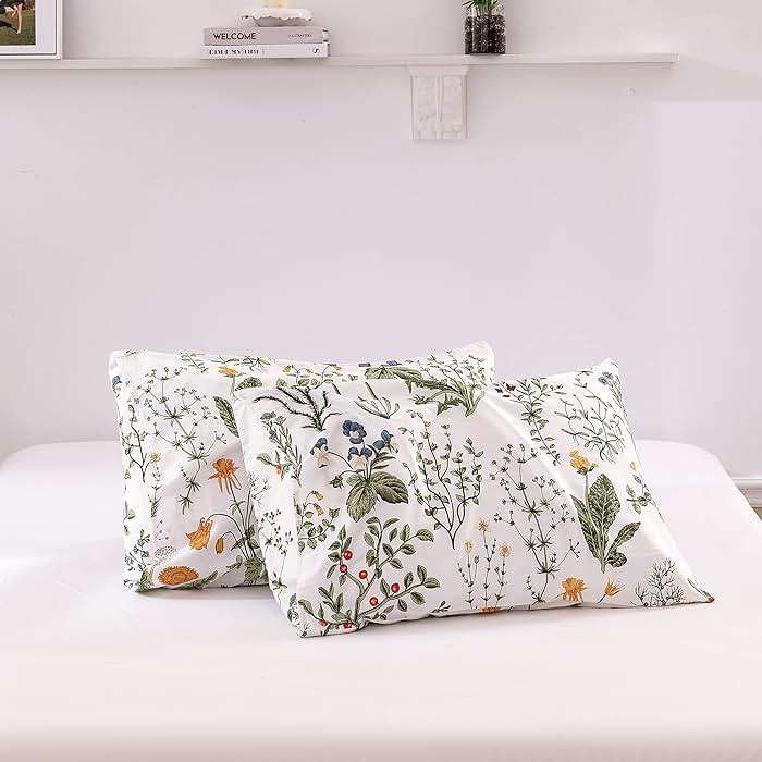 ECOCOTT 2 Pack Pillowcase Queen Size with Green Botanical Floral Leaves Pillow Cases Set, 100% Cotton Queen Pillow Covers Envelope Closure (Queen, 20"x30") - Image 8
