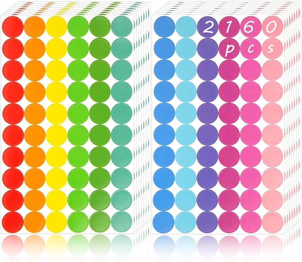 SallyFashion 2160PCS Dot Stickers 3/4 inch Color Coding Labels Round Dot Labels for Kids, 12 Color Polka Circle Label Pricing Stickers for Office Classroom Decor Must Haves, Garage Yard Sales, Papers - Image 1