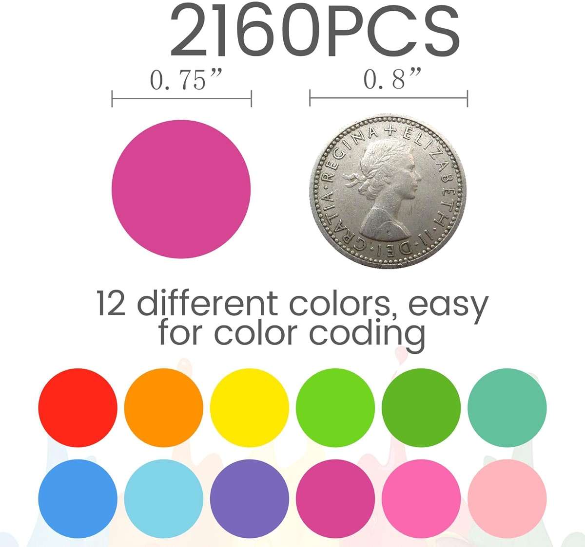 SallyFashion 2160PCS Dot Stickers 3/4 inch Color Coding Labels Round Dot Labels for Kids, 12 Color Polka Circle Label Pricing Stickers for Office Classroom Decor Must Haves, Garage Yard Sales, Papers - Image 4
