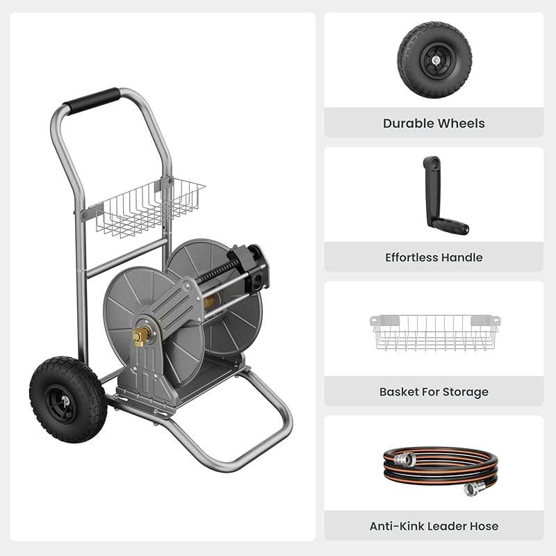 Giraffe Tools Garden Hose Reel Cart with Wheels, Heavy Duty Metal Water Hose Reel Cart, 200 ft of 1/2 Capacity, Mobile Hose Reel Cart for Outside - Image 3