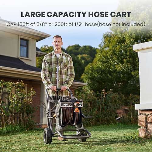 Giraffe Tools Garden Hose Reel Cart with Wheels, Heavy Duty Metal Water Hose Reel Cart, 200 ft of 1/2 Capacity, Mobile Hose Reel Cart for Outside - Image 6