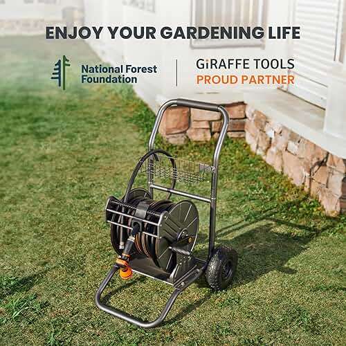 Giraffe Tools Garden Hose Reel Cart with Wheels, Heavy Duty Metal Water Hose Reel Cart, 200 ft of 1/2 Capacity, Mobile Hose Reel Cart for Outside - Image 7