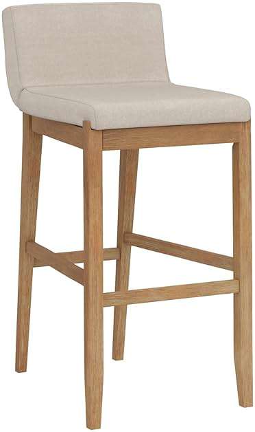 Nathan James Gracie Modern Bar Stool with Back, Cushioned Bar Height Stool with Natural Flax Upholstery and Brushed Wooden Legs, Natural Flax/Brown - Image 7