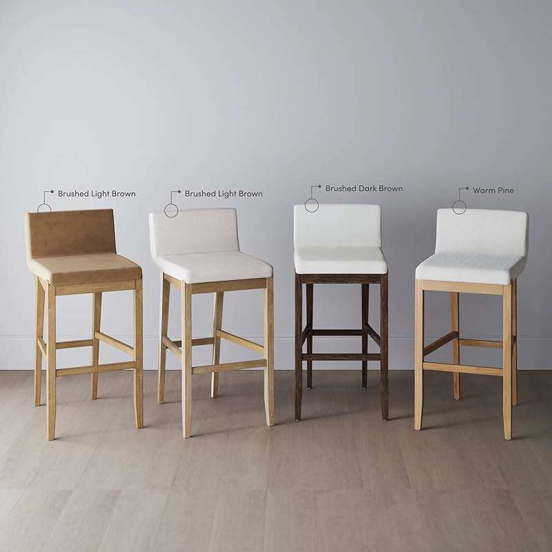 Nathan James Gracie Modern Bar Stool with Back, Cushioned Bar Height Stool with Natural Flax Upholstery and Brushed Wooden Legs, Natural Flax/Brown - Image 9