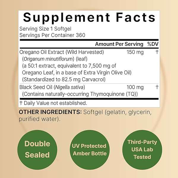 NatureBell Oil of Oregano with Black Seed Oil - 360 Softgels - 2-in-1 Herbal Complex for Immune Health* - Includes Carvacrol, Thymoquinone & Extra Virgin Olive Oil - Non-GMO - Image 2