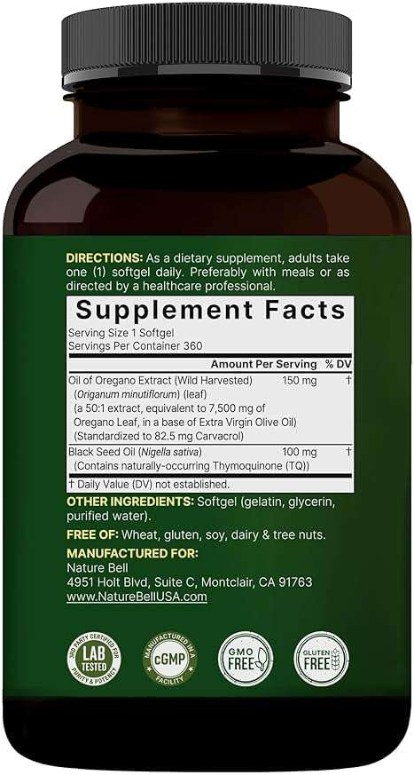 NatureBell Oil of Oregano with Black Seed Oil - 360 Softgels - 2-in-1 Herbal Complex for Immune Health* - Includes Carvacrol, Thymoquinone & Extra Virgin Olive Oil - Non-GMO - Image 7