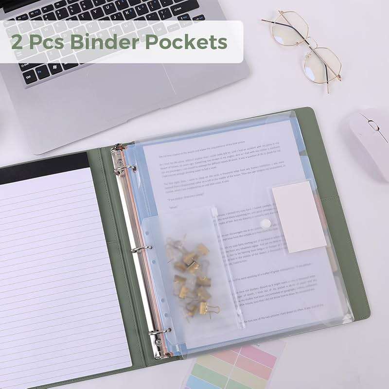 SKYDUE Clipboard Binder with Refillable Notepad, PU Clipboard Folder Includes 5 Dividers with 10 Pockets, Labels, 3 Ring Binder 1 Inch for School Office (Fit Letter Sized Paper),Olivegreen - Image 5