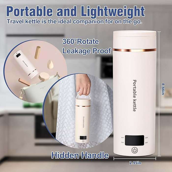 Travel Electric Kettle Portable Mini Kettle,Small Hot Water Boiler with 4 Temperature Settings,304 Stainless Steel,Fast Boiling Water with Auto Shut-Off and Boil Dry Protection,400ml (Beige, 400ML) - Image 5