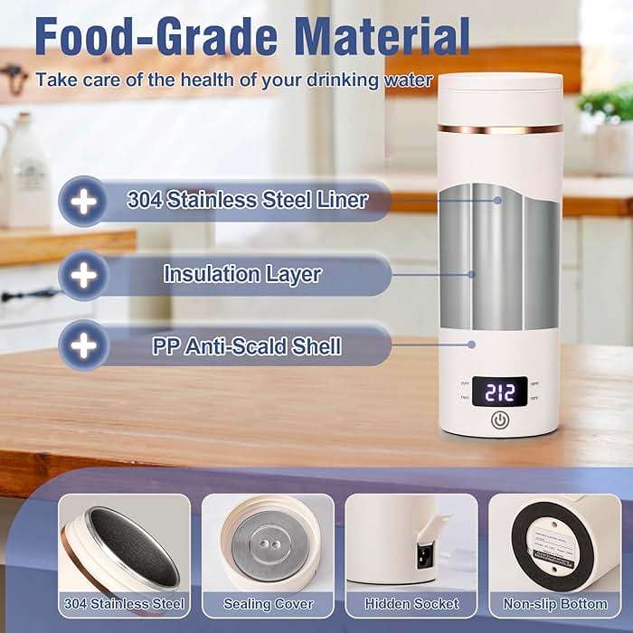 Travel Electric Kettle Portable Mini Kettle,Small Hot Water Boiler with 4 Temperature Settings,304 Stainless Steel,Fast Boiling Water with Auto Shut-Off and Boil Dry Protection,400ml (Beige, 400ML) - Image 6