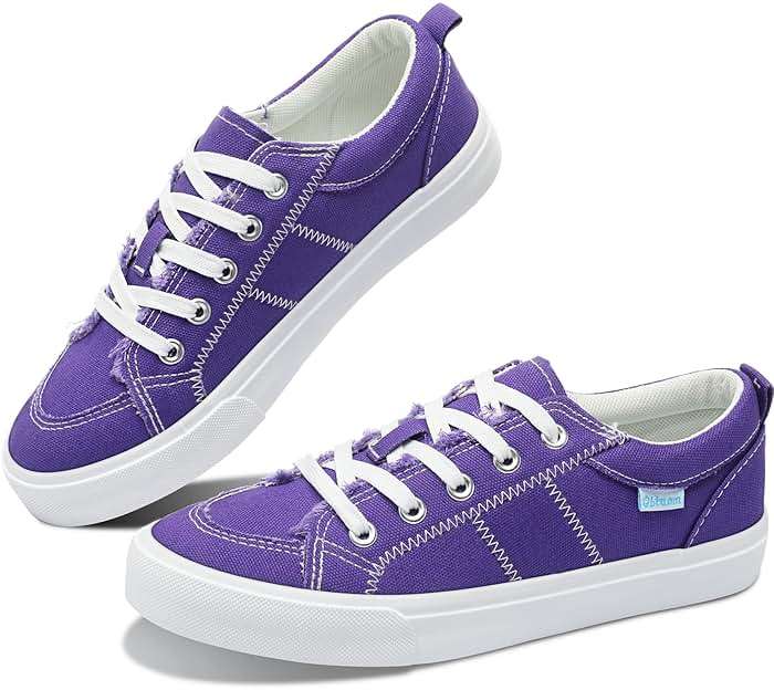 Obtaom Women's White Play Fashion Sneakers Cute Lace up Canvas Shoes Low Top Washed Canvas Flat for Lady - Image 1