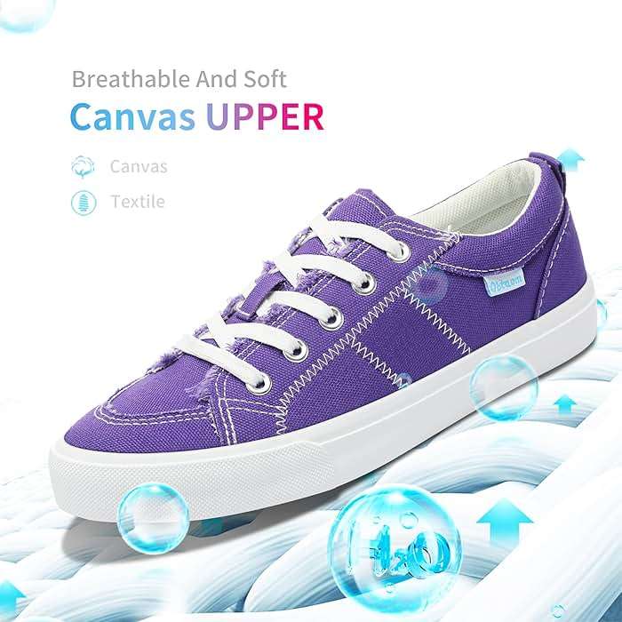 Obtaom Women's White Play Fashion Sneakers Cute Lace up Canvas Shoes Low Top Washed Canvas Flat for Lady - Image 3