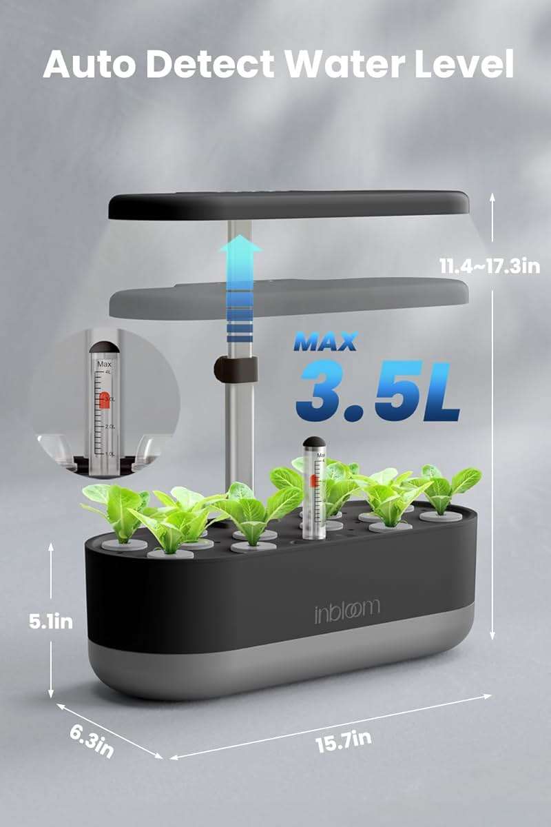 inbloom 12 Pods Hydroponics Growing System Kit, Herb Garden Planter Indoor Kit, Indoor Gardening Hydroponics Growing System with Pods, 4.2L Water Pump, Height Adjustable, Gifts for Woman, Black - Image 2