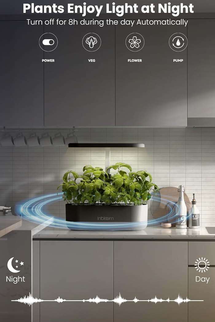 inbloom 12 Pods Hydroponics Growing System Kit, Herb Garden Planter Indoor Kit, Indoor Gardening Hydroponics Growing System with Pods, 4.2L Water Pump, Height Adjustable, Gifts for Woman, Black - Image 8