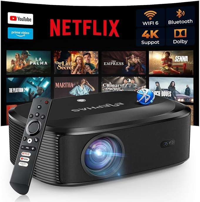 4K Projector with WiFi and Bluetooth - 3000 ANSI Lumens, ELEPHAS Outdoor Movie Projector Compatible with NETFLIX/Prime Video/YouTube, Smart Projector for HDMI/USB/iOS/Android, Portable Home Cinema - Image 2