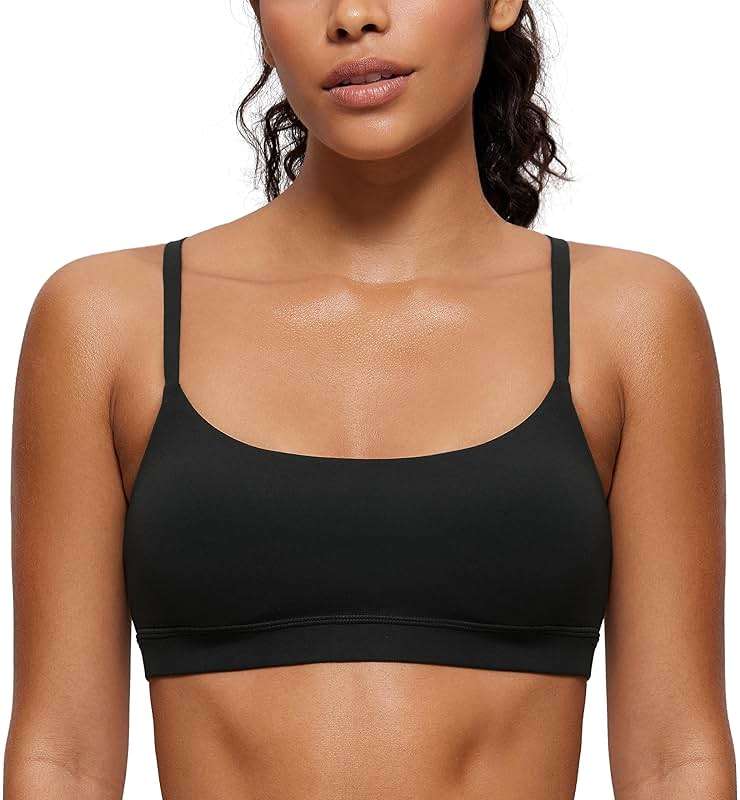CRZ YOGA Butterluxe Adjustable Spaghetti Strap Sports Bras for Women - Scoop Neck Wireless Padded Yoga Workout Crop Top - Image 1