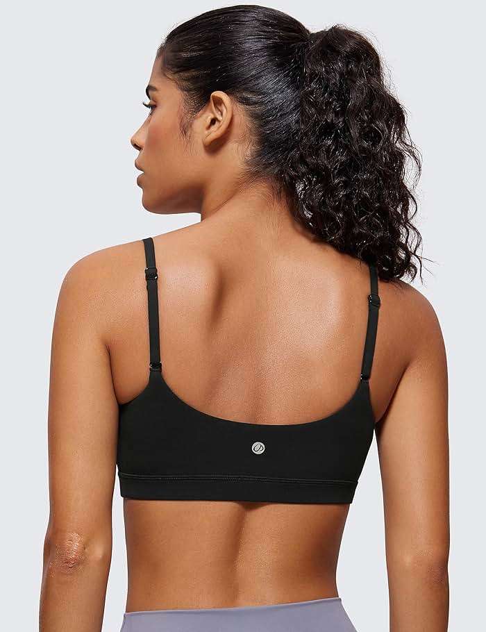 CRZ YOGA Butterluxe Adjustable Spaghetti Strap Sports Bras for Women - Scoop Neck Wireless Padded Yoga Workout Crop Top - Image 2