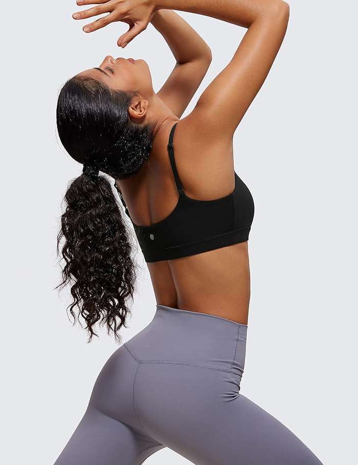 CRZ YOGA Butterluxe Adjustable Spaghetti Strap Sports Bras for Women - Scoop Neck Wireless Padded Yoga Workout Crop Top - Image 4