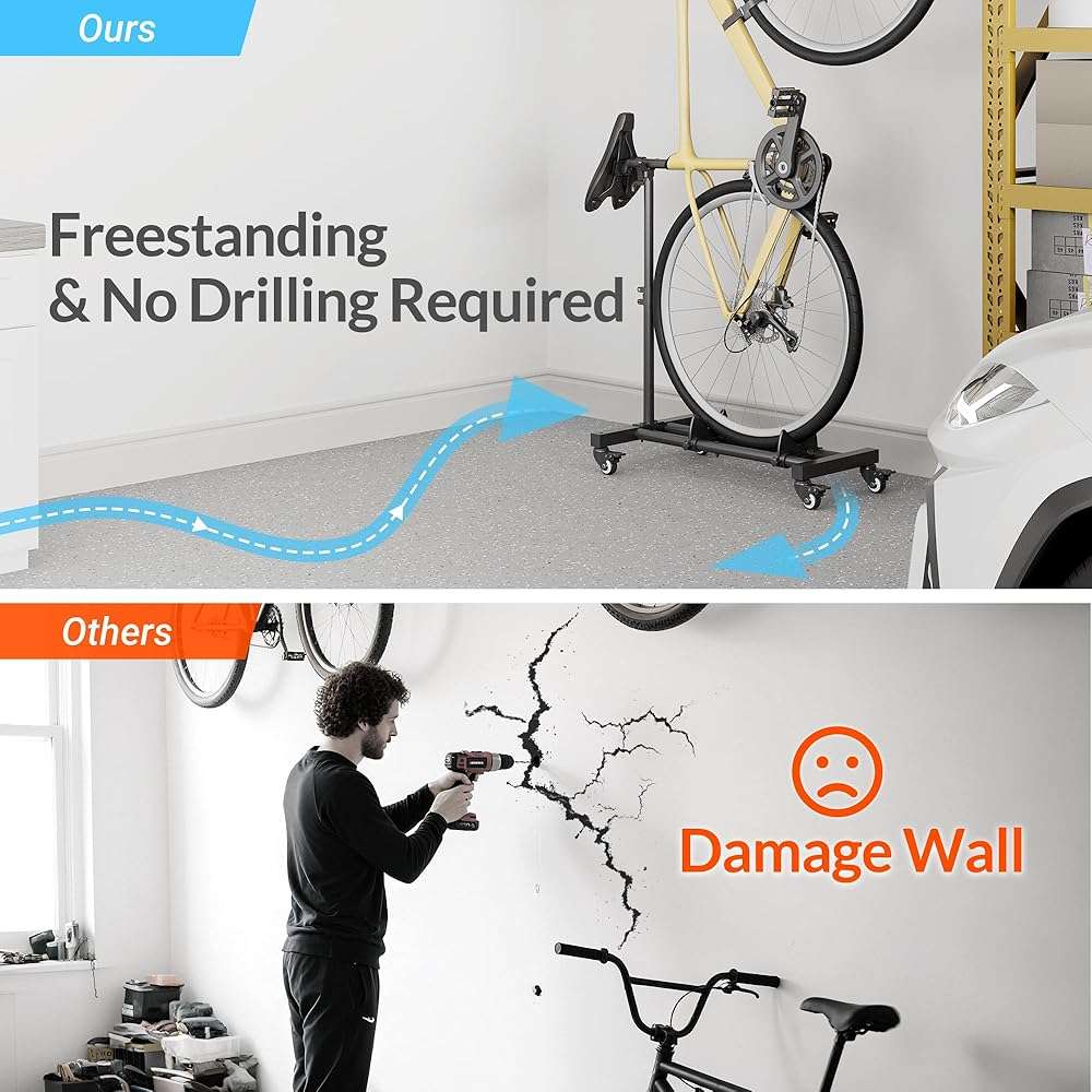 Sttoraboks Vertical Bike Stand, Freestanding Bike Rack Garage Storage Upright Bicycle Floor Stand Indoor Bike Holder with Adjustable Height for Garage & Apartment - for Wheels Sizes up to 29” - Image 4
