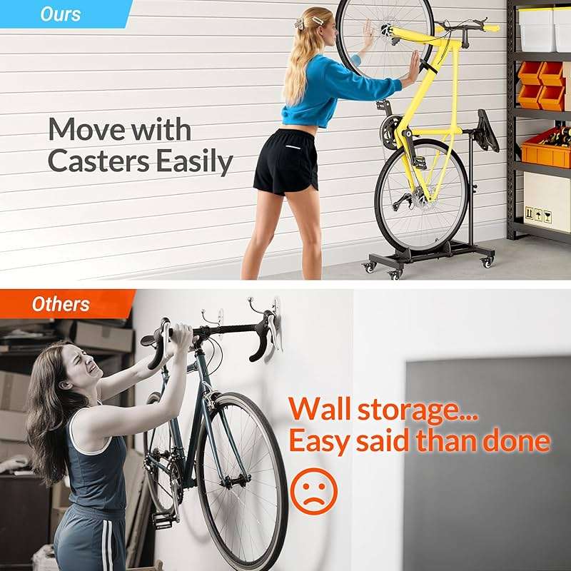 Sttoraboks Vertical Bike Stand, Freestanding Bike Rack Garage Storage Upright Bicycle Floor Stand Indoor Bike Holder with Adjustable Height for Garage & Apartment - for Wheels Sizes up to 29” - Image 5