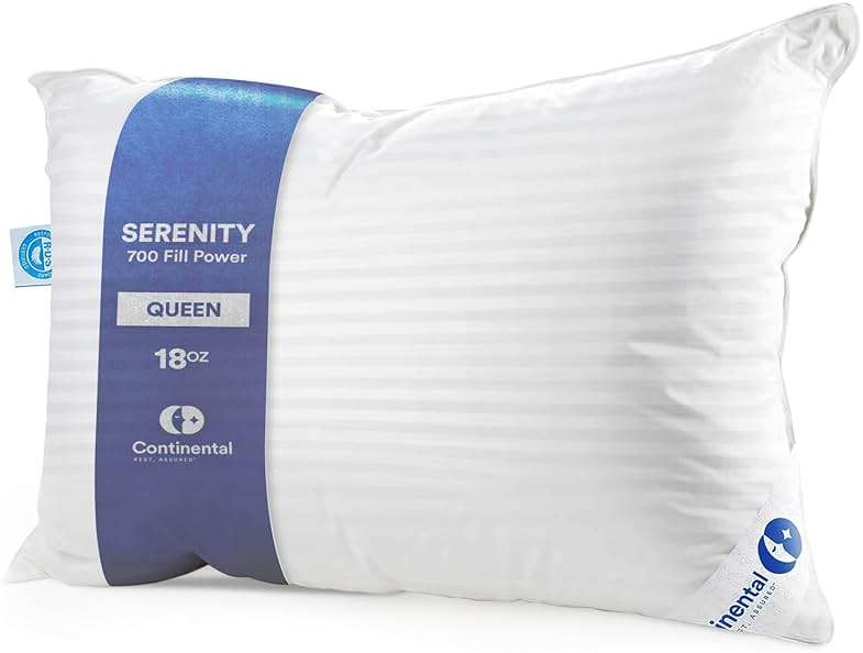 Continental Bedding Serenity Collection 700 Fill Power Hungarian Down Pillow in Low, Medium, Extra Loft - RDS Certified Down - Oeko-TEX 400TC Cotton - Standard, Queen, King - Image 1