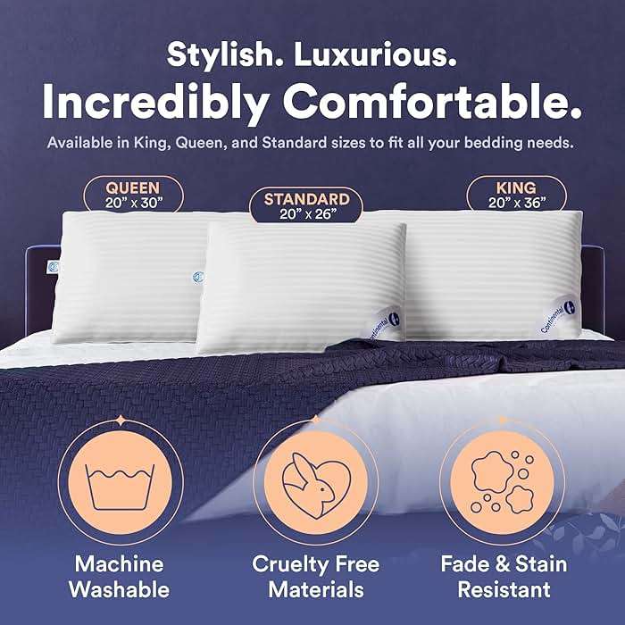 Continental Bedding Serenity Collection 700 Fill Power Hungarian Down Pillow in Low, Medium, Extra Loft - RDS Certified Down - Oeko-TEX 400TC Cotton - Standard, Queen, King - Image 2