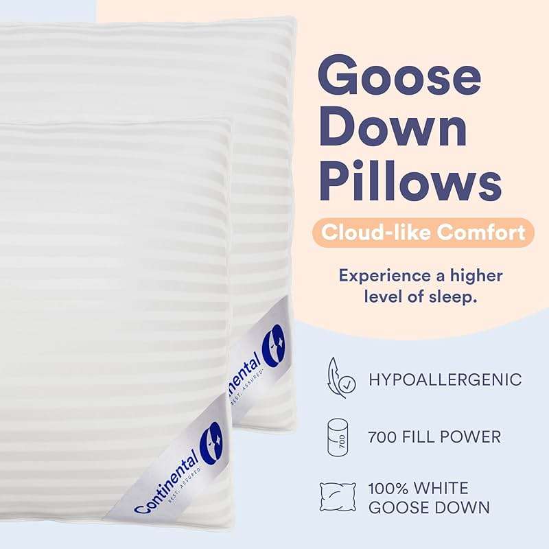 Continental Bedding Serenity Collection 700 Fill Power Hungarian Down Pillow in Low, Medium, Extra Loft - RDS Certified Down - Oeko-TEX 400TC Cotton - Standard, Queen, King - Image 4