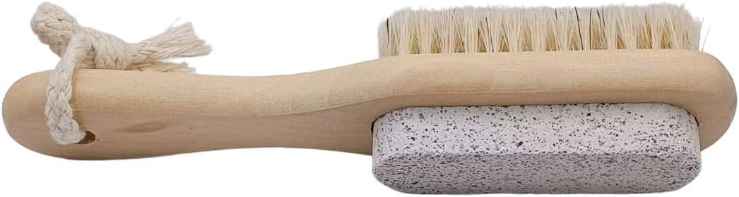 High Thyme FARMacy Pumice Stone for Feet with Natural Bristle Nail Brush – Wooden Handle Foot Callus Remover – Dual-Sided Pedicure Tool for Smooth Skin – 7.25 Inch - Image 1