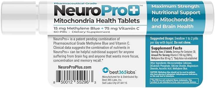Best 365 Labs NeuroPro+ - Methylene Blue and C Complex - Maximum Strength Mitochondria Support Tablets - Fast Acting Mental Clarity Support - 60 Tablets - Image 1