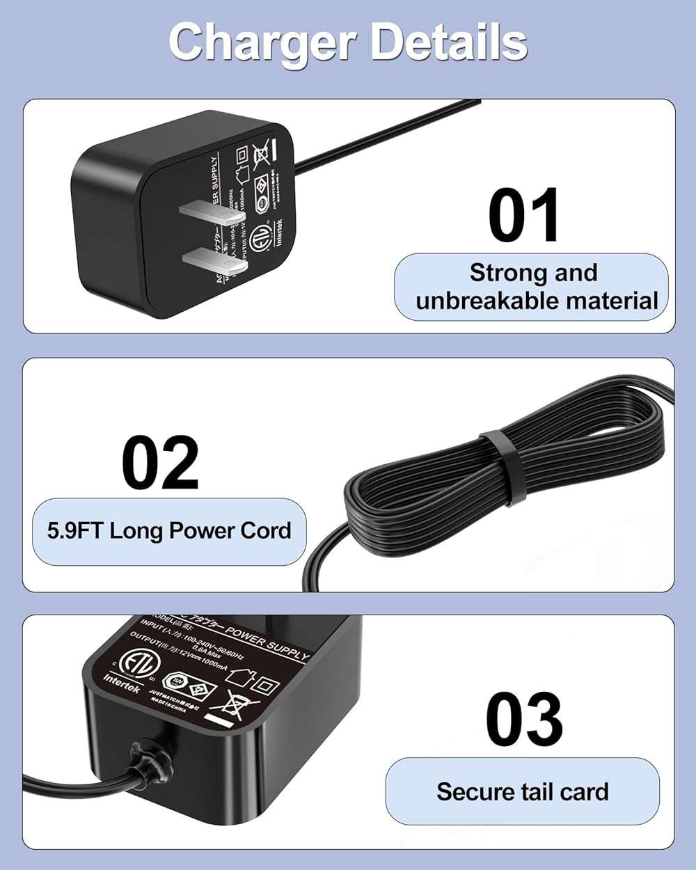WUKUR Charger for Dirt Devil Versa Vacuum BD22025 BD22050 BD30025 BD22052 BD30025BFD BD10315B Replacement for Dirt Devil Vacuum Cleaner Charger 440013094 440008693 with 5.9FT Power Cord - Image 6