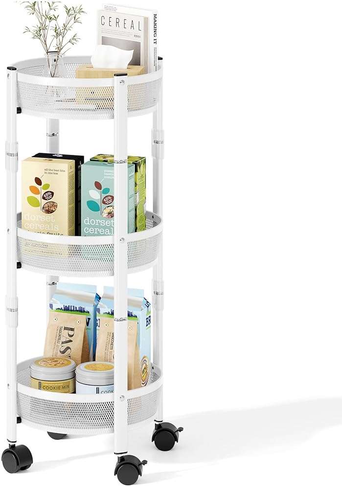 TOOLF 3-Tier Foldable Rolling Cart, Collapsible Metal Utility Cart with Wheels, No Assemble, Multifunction Storage Organizer Trolley for Kitchen, Bathroom, Dorm, Nursery, White - Image 1