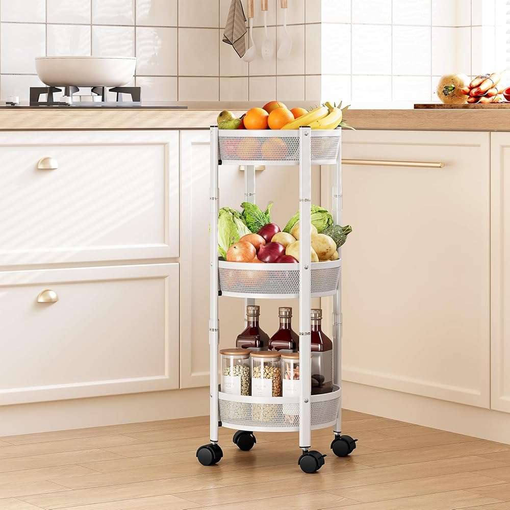 TOOLF 3-Tier Foldable Rolling Cart, Collapsible Metal Utility Cart with Wheels, No Assemble, Multifunction Storage Organizer Trolley for Kitchen, Bathroom, Dorm, Nursery, White - Image 8