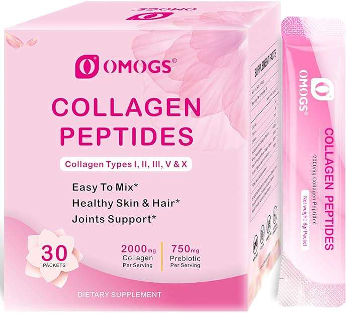 OMOGS Collagen Peptides Powder, with Prebiotics & Cranberry Extract -Hydrolyzed Collagen Peptides Support Hair, Skin, Nail, Bone & Digestive Health, Grass Fed, Non-GMO, for Women & Men - Image 1