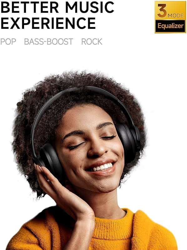 Picun B8 Bluetooth Headphones, 120H Playtime Headphone Wireless Bluetooth with 3 EQ Modes, Low Latency, Hands-Free Calls, Over Ear Headphones for Travel Home Office Cellphone PC Black - Image 2