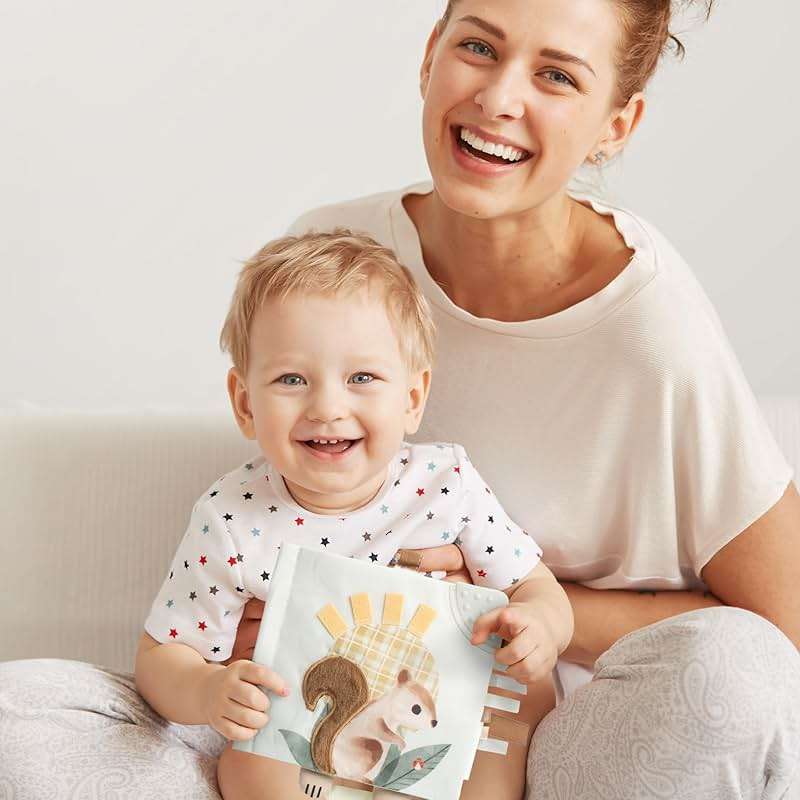 Soft Baby Book with Touch and Feel Pages - Cute Sensory Book for Babies 0-6, 6-12 & 12-18 Months with Mirror & Crinkle Paper - The Perfect Busy Book Toy for Baby Showers Or as a Newborn / Infant Gift - Image 2