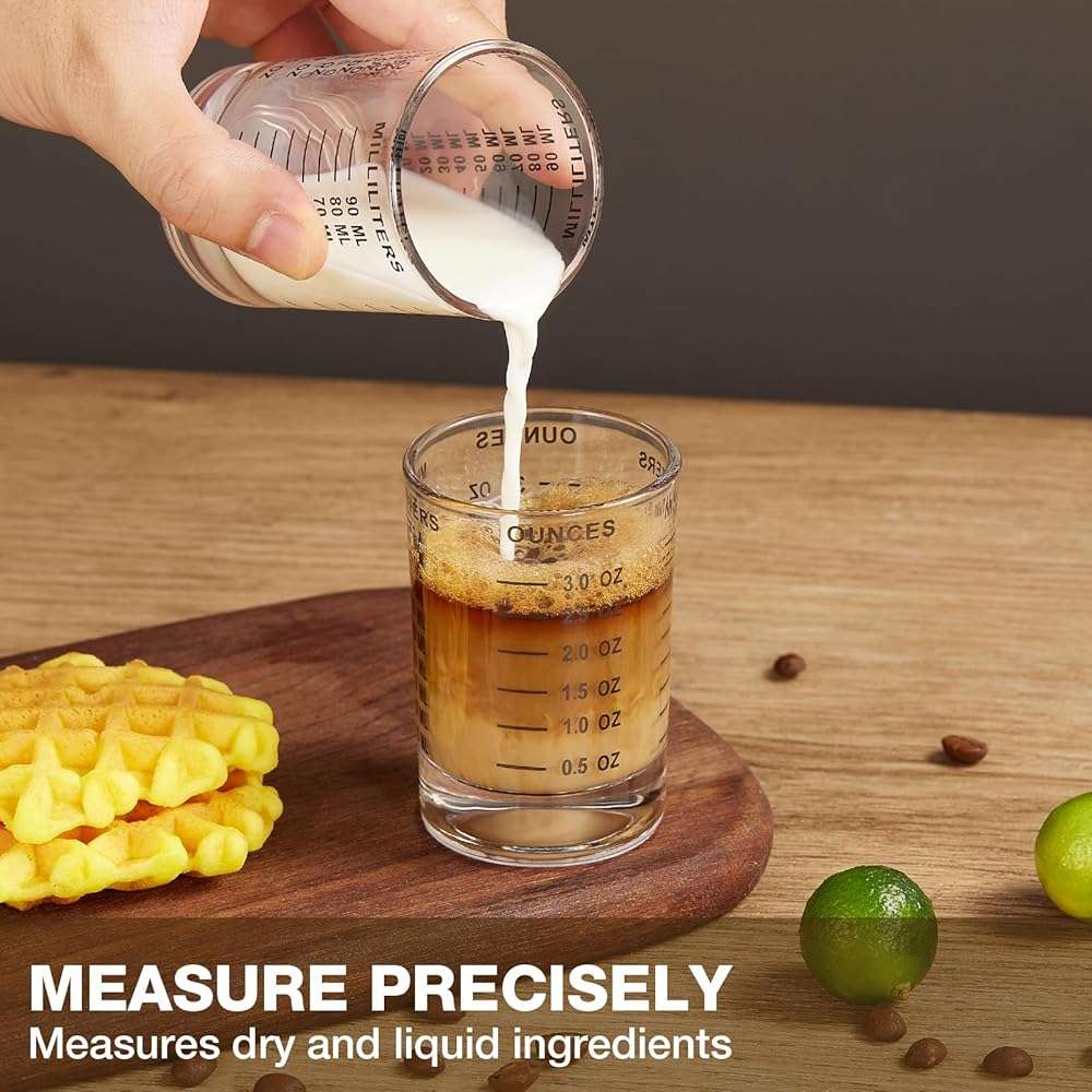 Hlukana 2 Pack Shot Glass Measuring Cup, 3 Ounce Heavy Base Jigger, Espresso Shot Glass, Liquid Glass Cup, Round Shot Glasses, Small Glass Shot Cups for Vodka, Whiskey, Tequila, Espresso, Liquor - Image 2
