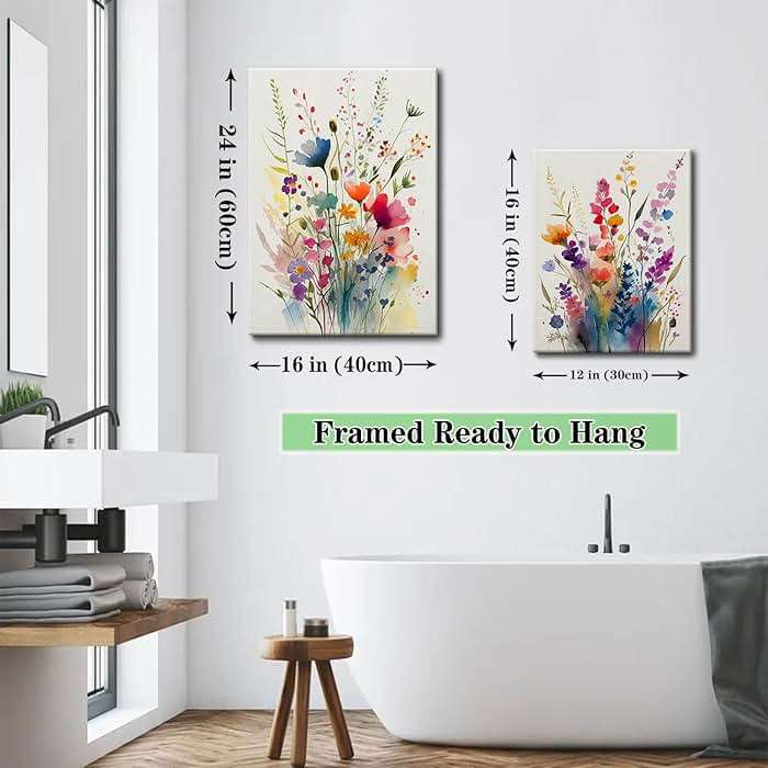 KISSFOX 3 Piece Colorful Wildflower Botanical Framed Wall Art Watercolor Floral Canvas Art Prints Boho Flower Pictures Wall Decor Modern Minimalism Paintings Artwork Girls Bedroom Living Room Bathroom - Image 6