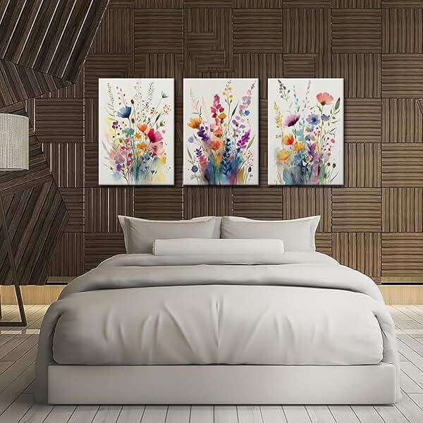 KISSFOX 3 Piece Colorful Wildflower Botanical Framed Wall Art Watercolor Floral Canvas Art Prints Boho Flower Pictures Wall Decor Modern Minimalism Paintings Artwork Girls Bedroom Living Room Bathroom - Image 8