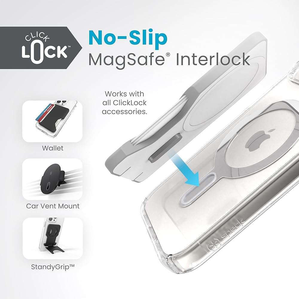 Speck Clear iPhone 17e,15 Case - ClickLock No-Slip Interlock, Built for MagSafe, Drop Protection - for iPhone 15, iPhone 14 & iPhone 13 - Anti-Yellowing 6.1 Inch Phone Case - Presidio Clear/Chrome - Image 4