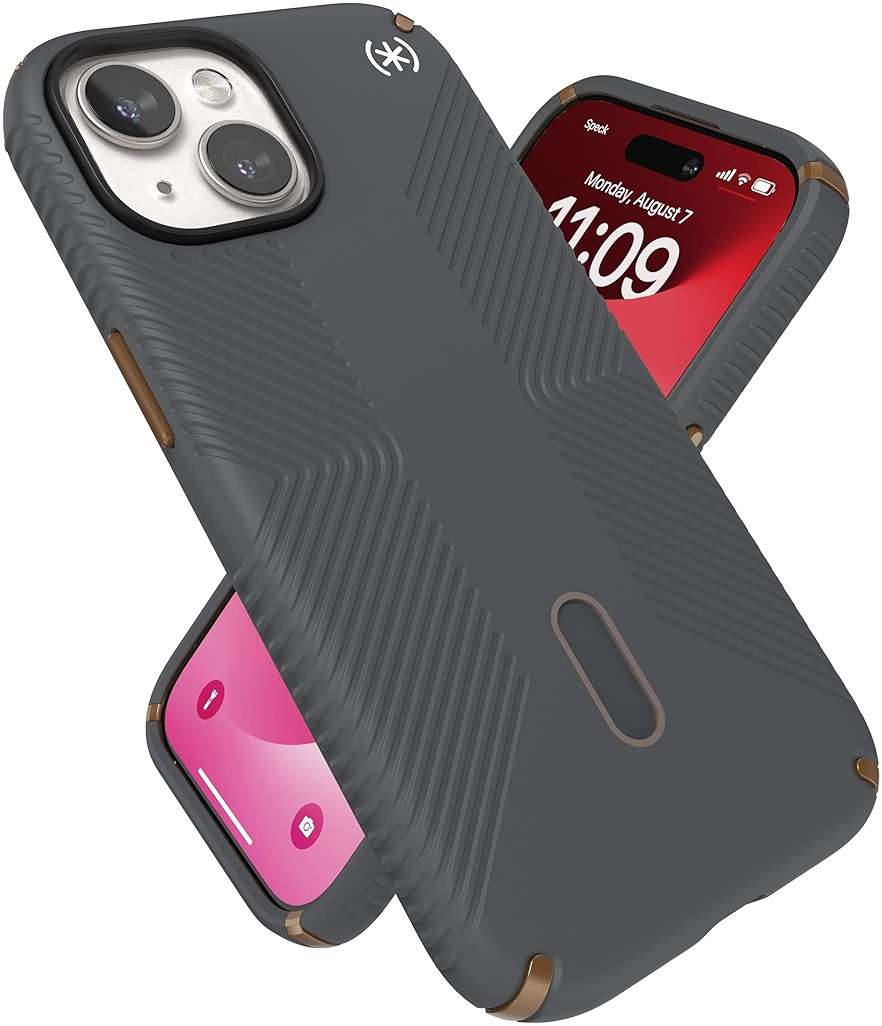 Speck MagSafe Case for iPhone 17e, iPhone 15 - Drop & Camera Protection, ClickLock No-Slip, Wireless Charging Compatible, Fits All 6.1 Inch Models Including iPhone 17e - Charcoal Grey/Cool Bronze - Image 1