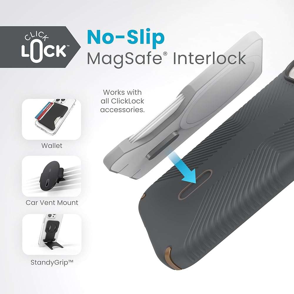 Speck MagSafe Case for iPhone 17e, iPhone 15 - Drop & Camera Protection, ClickLock No-Slip, Wireless Charging Compatible, Fits All 6.1 Inch Models Including iPhone 17e - Charcoal Grey/Cool Bronze - Image 4